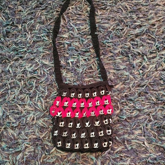 Upcycled Crochet Soda Tab Hand Bag Goth Punk Emo Grunge - Picture 2 of 8